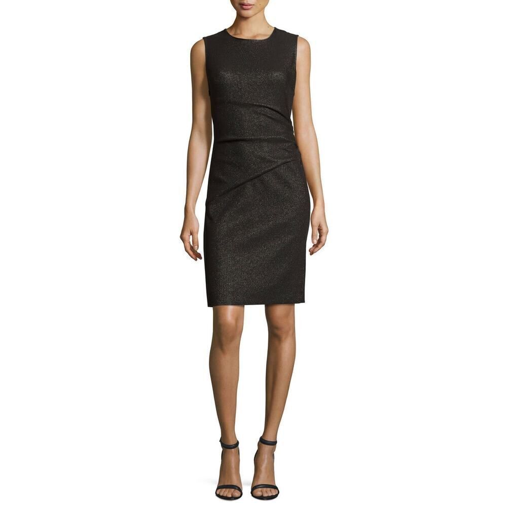 Diane von Furstenberg Glennie Sleeveless Sheath Dress Ruching Black Metallic